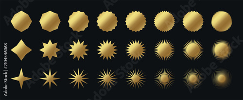 Foto Premium gold badges with circular starburst and sparkling shapes offer elegant o