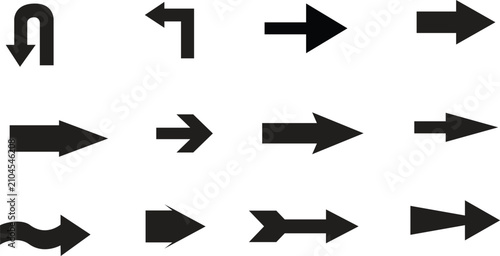 Bold Black Vector Arrows Silhouette Set Isolated on White Background
