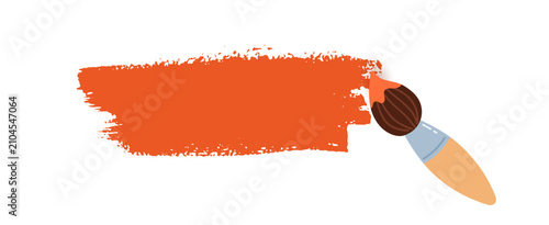 Orange paint stroke with a brush. Vector illustration of an isolated grunge paint daub banner for creative design.