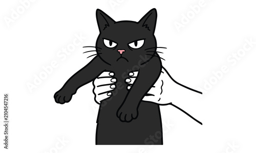 Fotografía Angry black cat resisting being held cartoon illustration