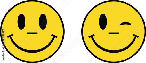 Konstfotografi Smiley face illustration set with classic happy and playful winking expressions