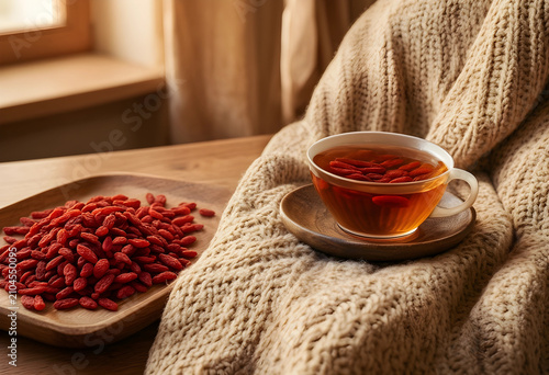 Goji berry tea in a clear c...