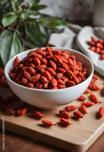 Dried goji berries in a whi...