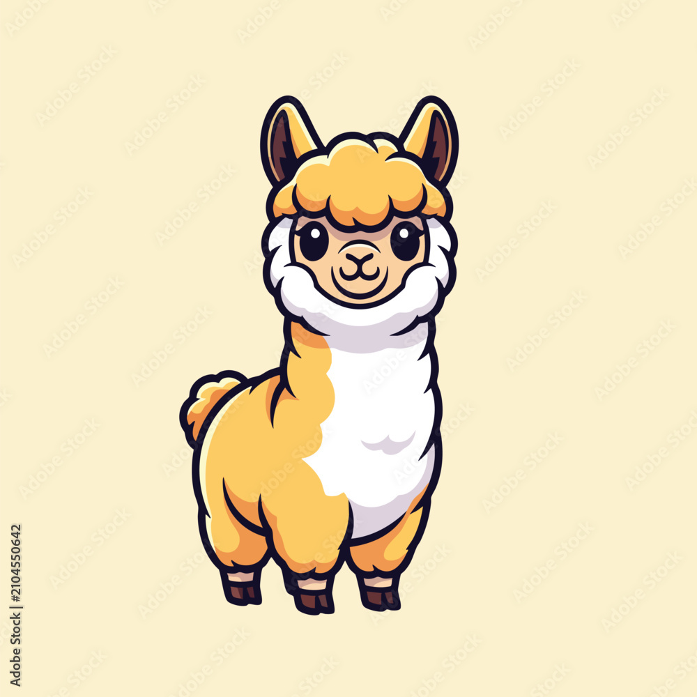 Fototapeta premium Cute cartoon alpaca with fluffy orange and white fur