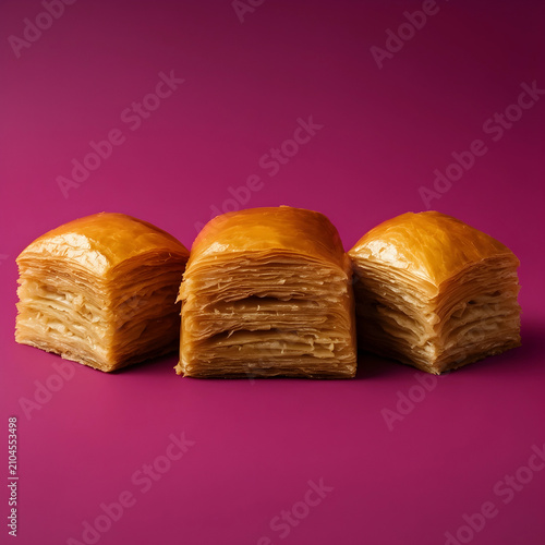 Three golden brown baklava ...