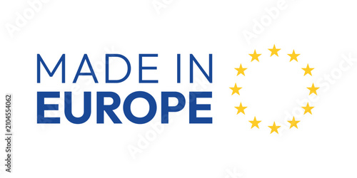 Konstfotografi Made in Europe Label with European Stars Circle, Blue and Yellow EU Product Orig