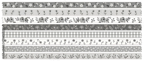 Grayscale Monochrome Black And White Floral Washi Tape Set