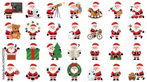 Bild auf Leinwand Set of Cute Santa Claus Character Poses and Festive Holiday Activities Collectio