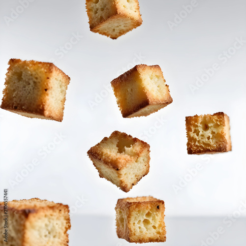 Golden brown croutons falli...