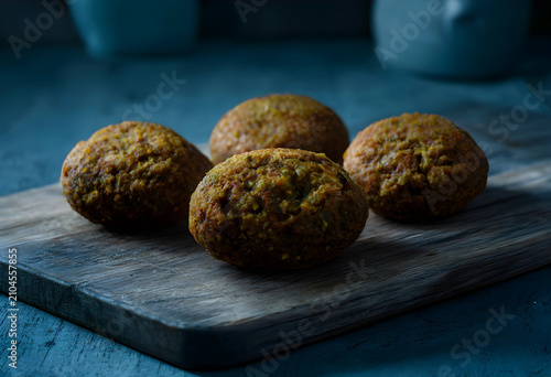 Four golden brown falafel b...