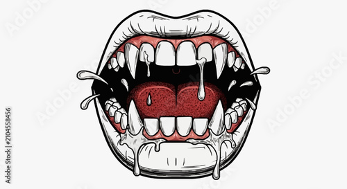 Fotografie Demonistic Mouth with Bloodied Teeth.