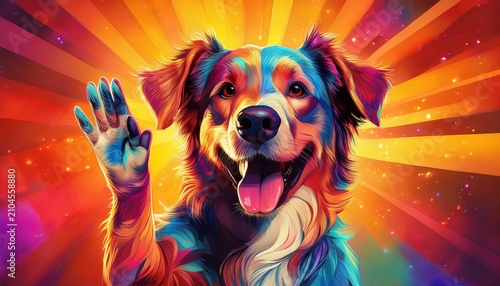 dog showing hello goodbye high five gesture generative ai
