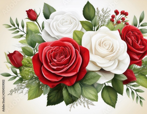 bouquet of rose watercolor painting white red and white flower wedding