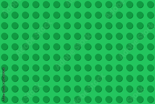 Green plastic building block base plate vector illustration. Top view toy construction board background