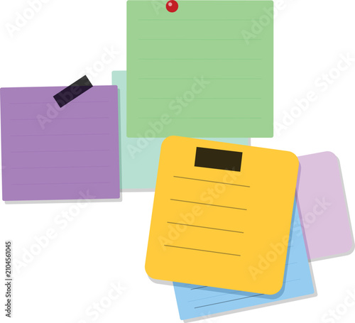 Small colorful sticky notes pinned and taped together for reminders, messages, schedules, and quick ideas