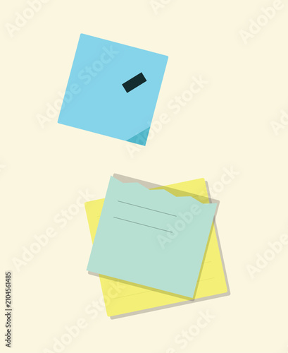 Floating and stacked sticky note papers showing simple reminders, note taking, planning, and organization