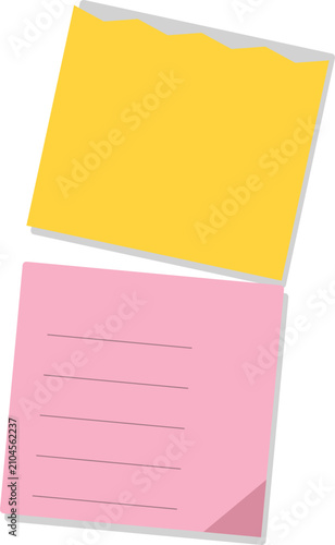 Yellow and pink sticky note papers arranged vertically for office reminders, planning, messages, and organization.
