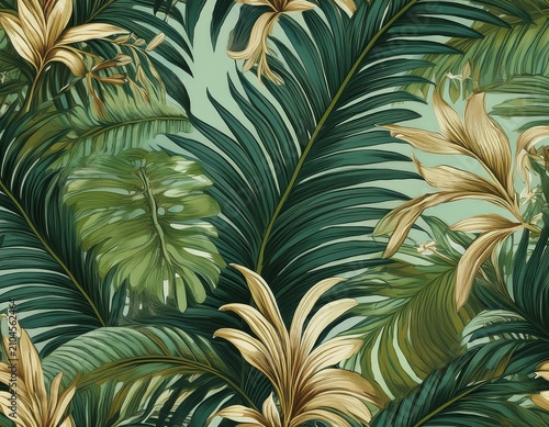 vintage tropical pattern for seamless wallpaper fabric texture tapestry background green muted colors jungle