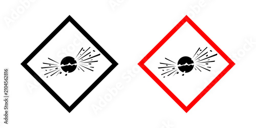 Photos GHS exploding bomb pictogram with explosive hazard symbol