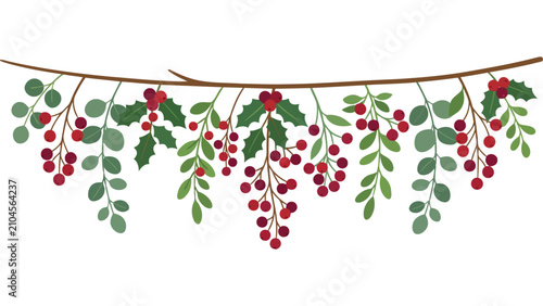 Bild auf Leinwand Christmas holly berry garland branch