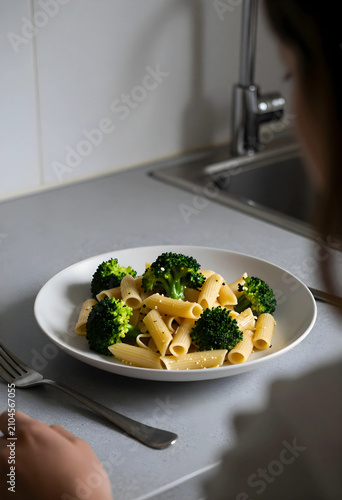Plate of pasta with broccol...