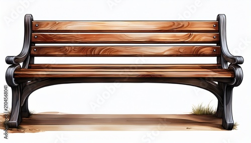 wooden park bench isolated on a white background generative ai