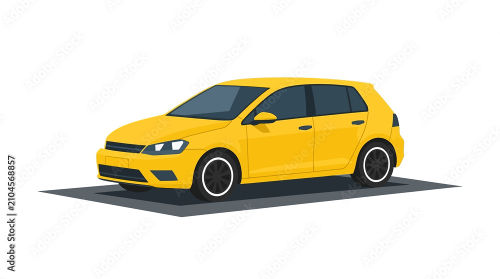 Fototapeta premium Modern yellow hatchback car vector illustration urban transport vehicle isolated on white background