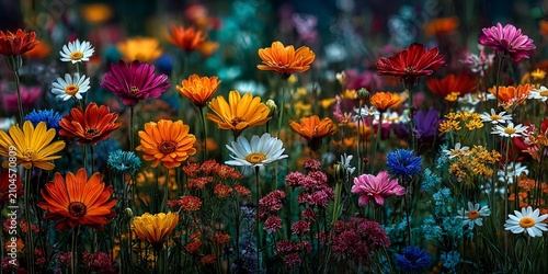 Scandinavian summer flowers in focus with diffuse colorful background. 