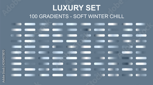 Foto Luxury soft winter chill gradient set, 100 blue and silver metallic swatches vec