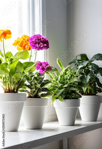 Indoor potted plants with v...