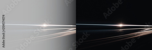 Tableau sur toile Abstract horizontal glowing beam on transparent and black background, futuristic
