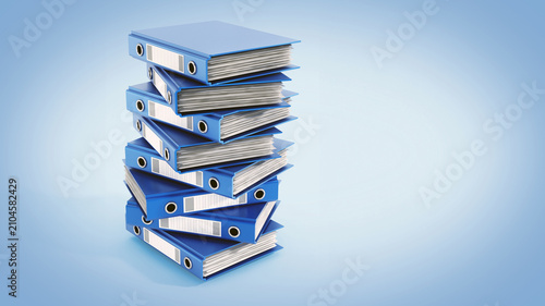 Multi colored folders stack isolated on blue background. 3D illustration
