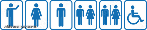 Fotografía Public restroom sign vector icon set featuring male female unisex gender neutral symbols and handicap wheelchair accessible icons for navigation signage