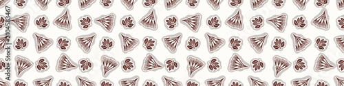 Hand drawn folk art leaf seamless border pattern . Flat isolated all over design vector illustration. Botanical scandi summer fall foliage leaves edging trim banner. Endless quirky repeat stripe