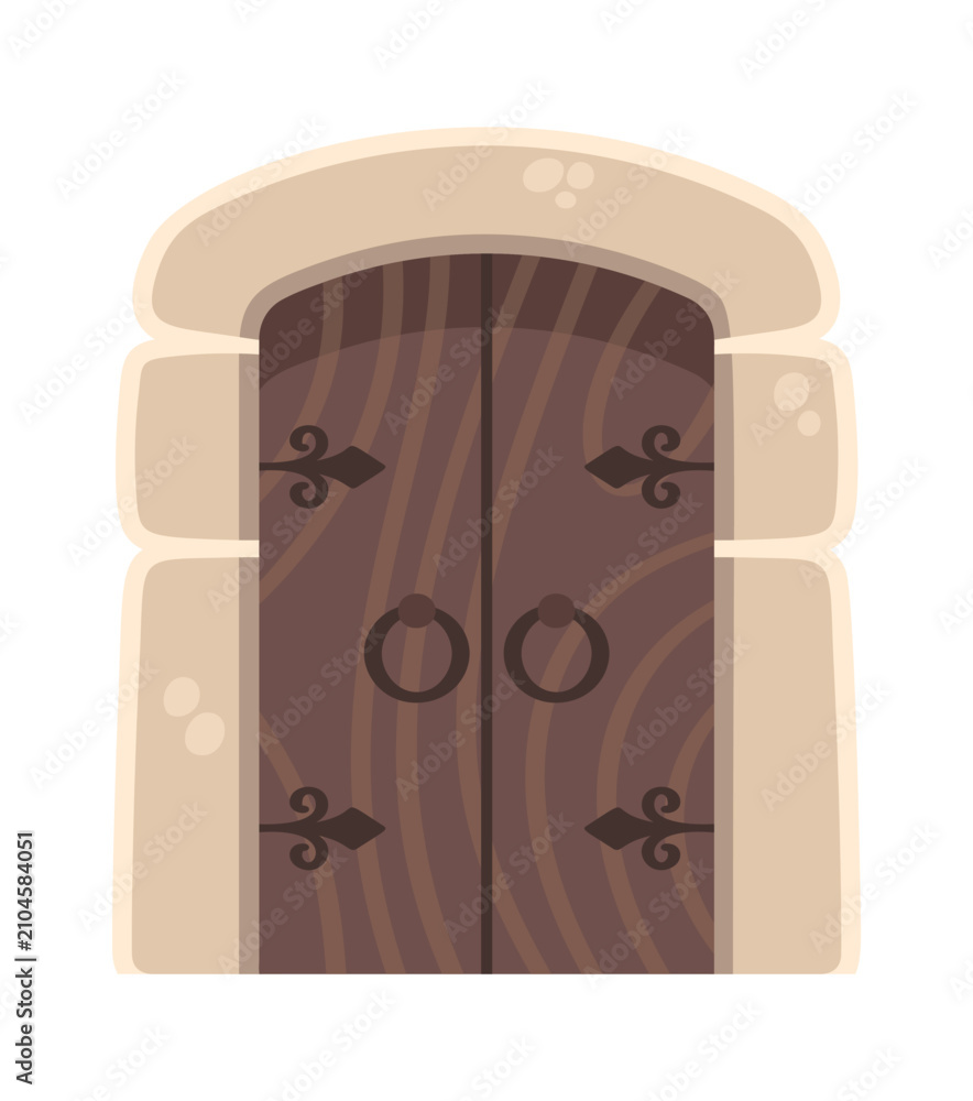 Fototapeta premium Door Castle Entrance With Stone Arch Cartoon