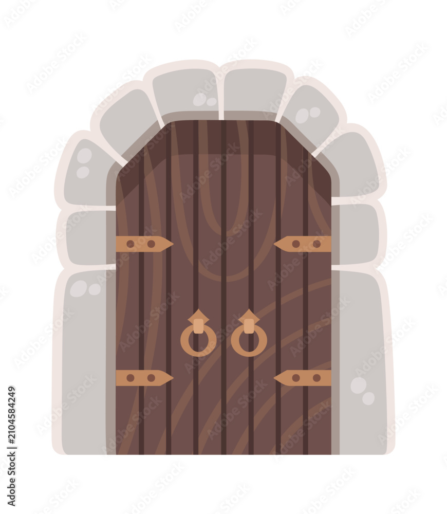Fototapeta premium Door With Stone Arch Medieval Cartoon