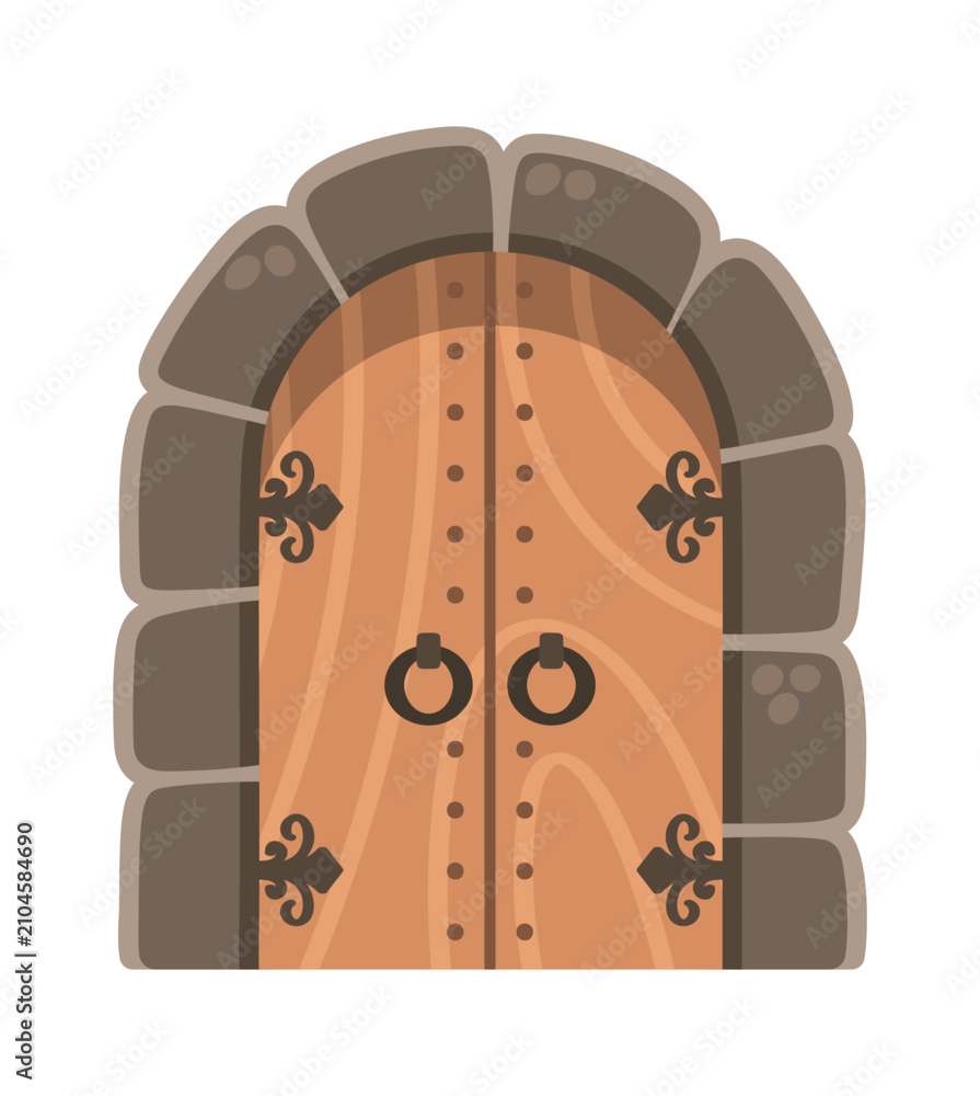 Fototapeta premium Door Medieval Wooden Entrance With Stone Arch