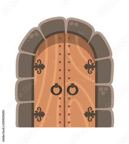 Door Medieval Wooden Entrance With Stone Arch