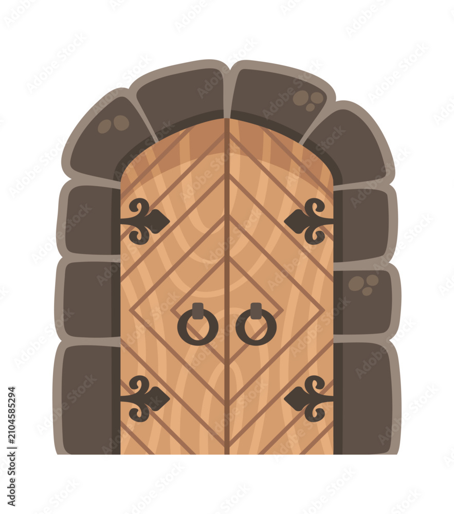 Fototapeta premium Door Medieval Castle Entrance With Stone Arch
