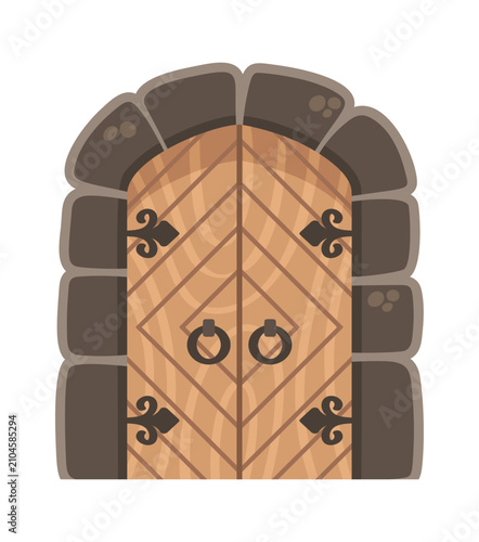Door Medieval Castle Entrance With Stone Arch