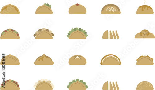 Vászonkép Set of various flat vector empanadas and savory baked pastries icons for menu de