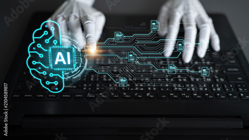 Obraz na płótnie Artificial intelligence using AI neural processing and circuit to transform AI data into actionable output by smart automated AI reasoning science