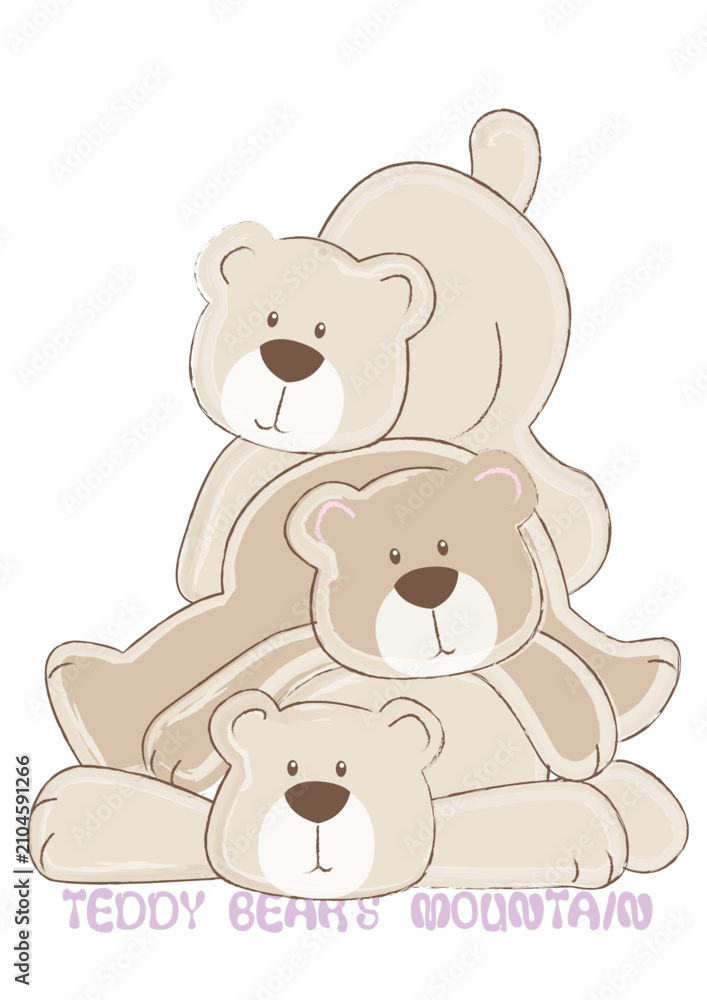 Obraz premium Cute Stack of Teddy Bears Monochromatic Pastel Nursery Vector Illustration