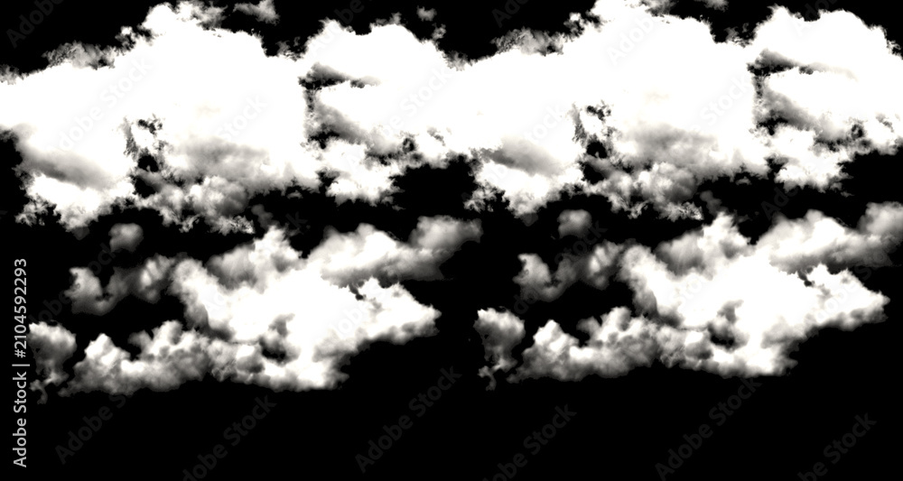 Fototapeta premium Set of isolated white clouds on a black background for digital design.