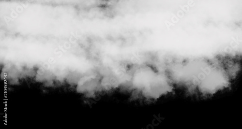 White fluffy clouds isolated on a solid black background for composite design.
