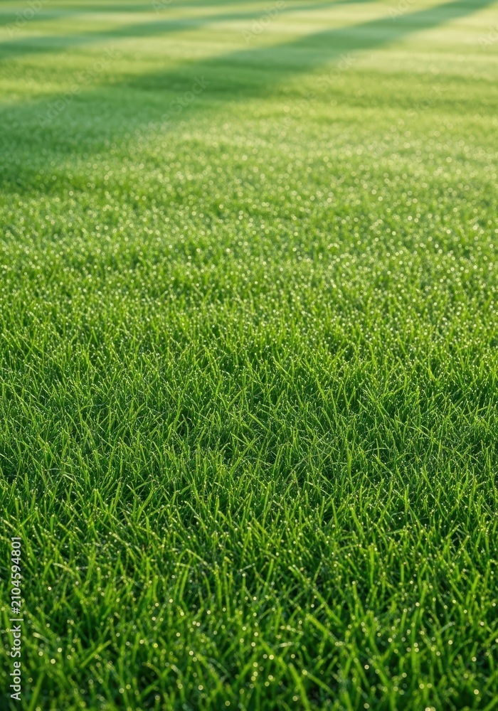 Obraz premium Lush, closely mowed green expanse covering old burial grounds, suggesting peace and quiet remembrance under soft morning sunlight, quiet, outdoor, grounds