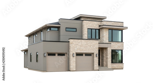 Modern luxury house with garage isolated on transparent background