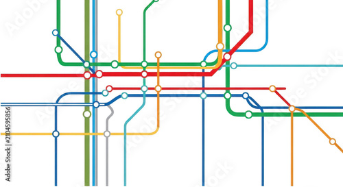Colorful metro subway route map isolated on transparent background