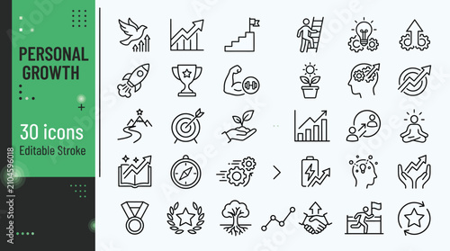 фотографія Personal Growth & Self-Improvement Line Icons Set – Editable Stroke