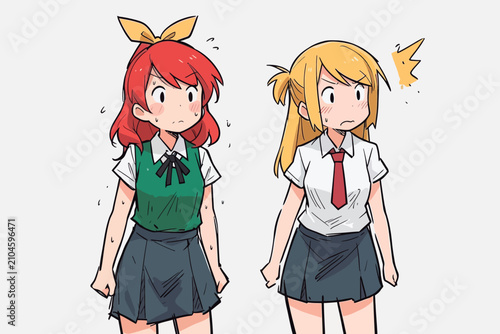 Foto Two anime girls react with shock and surprise.